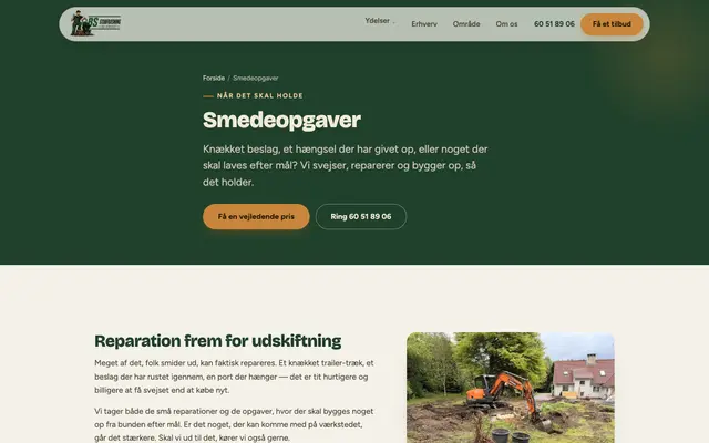 Siden smedeopgaver hos BS Stubfræsning