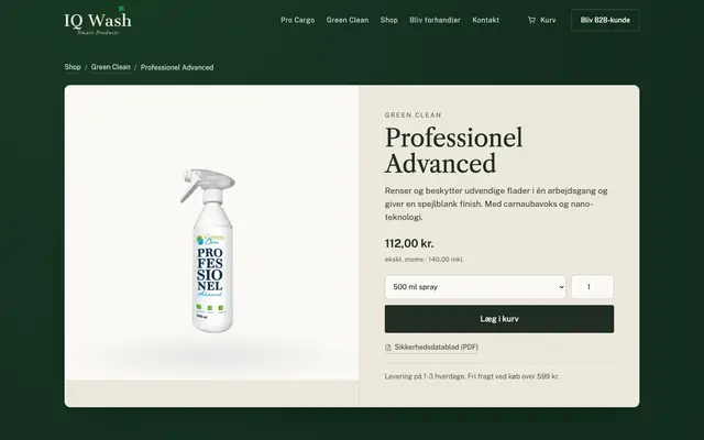 Siden professionel advanced hos IQ Wash