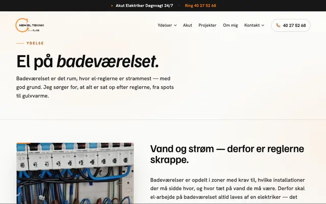 Siden el på badeværelset hos NEM EL-Teknik