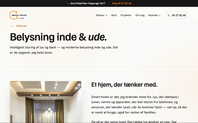Siden belysning hos NEM EL-Teknik