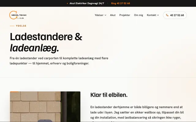 Siden ladestander hos NEM EL-Teknik