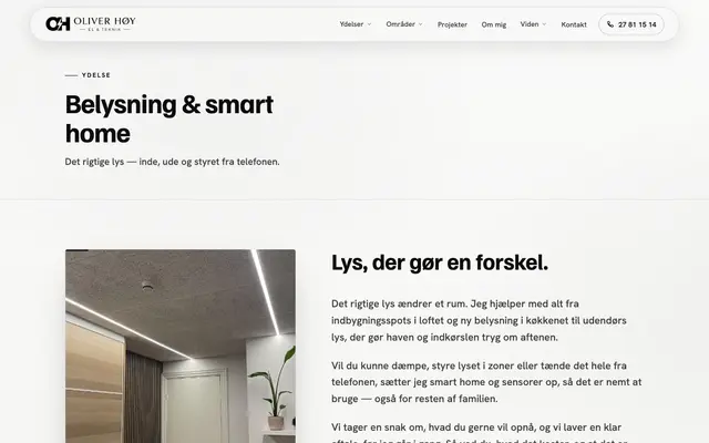 Siden smart home og belysning hos Oliver Høy El & Teknik