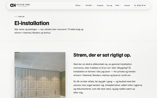 Siden el-installation hos Oliver Høy El & Teknik