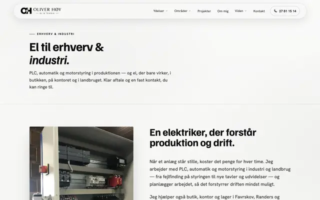 Siden erhverv og industri hos Oliver Høy El & Teknik