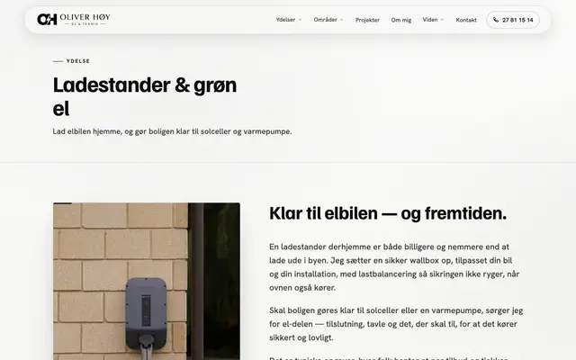 Siden ladestander hos Oliver Høy El & Teknik