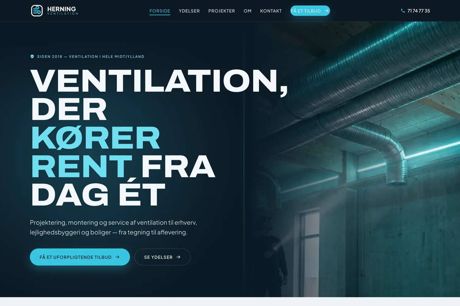 Forside for Herning Ventilation, bygget af Madsen Studio